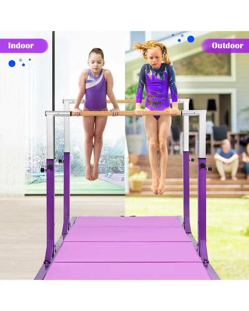 Kids Double Horizontal Bars Gymnastic Training Parallel Bars Adjustable-Purple - Purple - Toy Sports