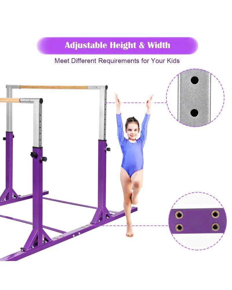 Kids Double Horizontal Bars Gymnastic Training Parallel Bars Adjustable-Purple - Purple - Toy Sports