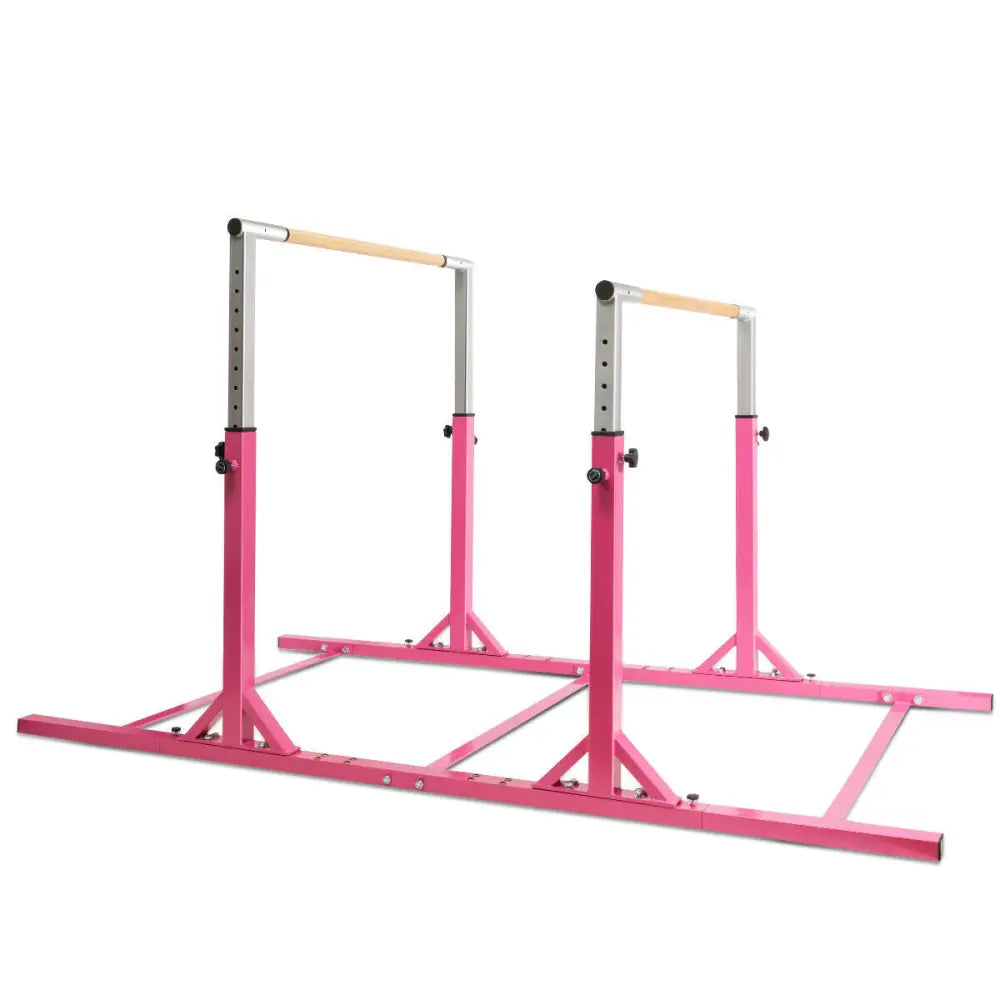 Kids Double Horizontal Bars Gymnastic Training Parallel Bars Adjustable-Pink - Pink - Toy Sports