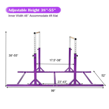 Kids Double Horizontal Bars Gymnastic Training Parallel Bars Adjustable-Purple - Purple - Toy Sports