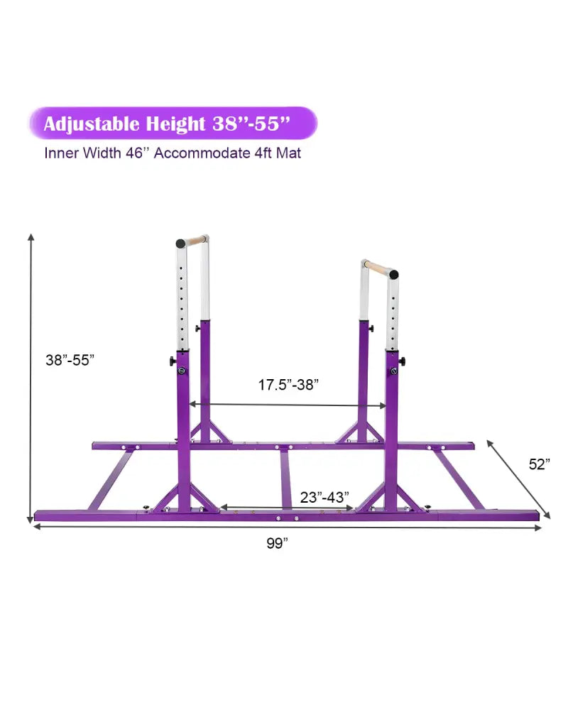 Kids Double Horizontal Bars Gymnastic Training Parallel Bars Adjustable-Purple - Purple - Toy Sports