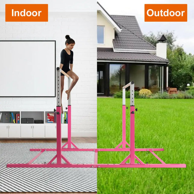 Kids Double Horizontal Bars Gymnastic Training Parallel Bars Adjustable-Pink - Pink - Toy Sports