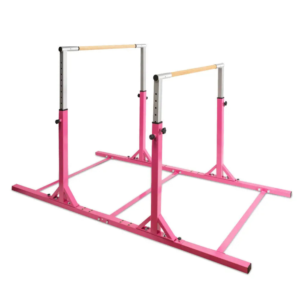 Kids Double Horizontal Bars Gymnastic Training Parallel Bars Adjustable-Pink - Pink - Toy Sports