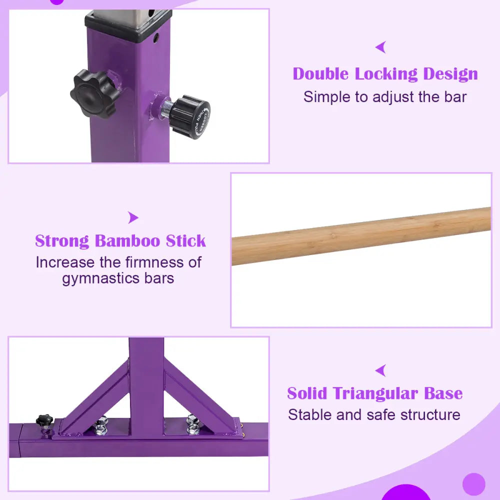 Kids Double Horizontal Bars Gymnastic Training Parallel Bars Adjustable-Purple - Purple - Toy Sports