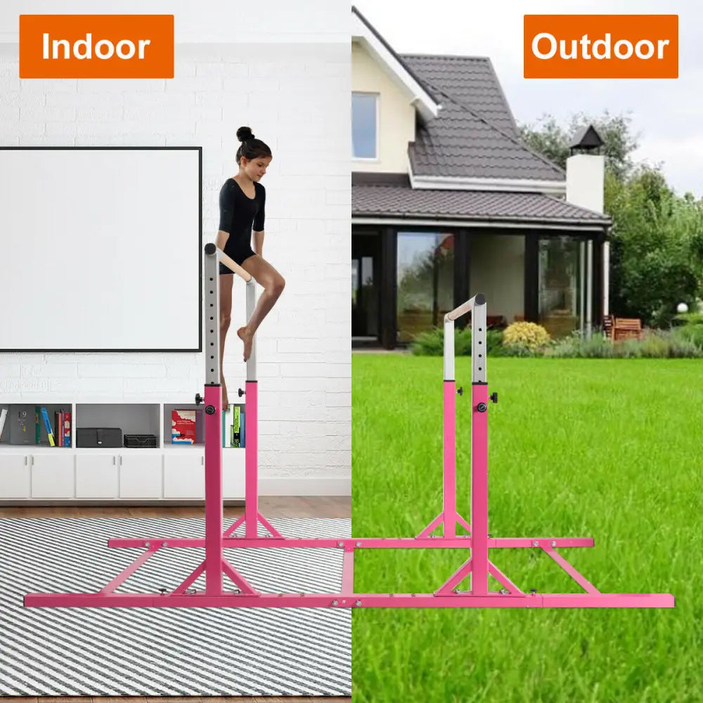Kids Double Horizontal Bars Gymnastic Training Parallel Bars Adjustable-Pink - Pink - Toy Sports