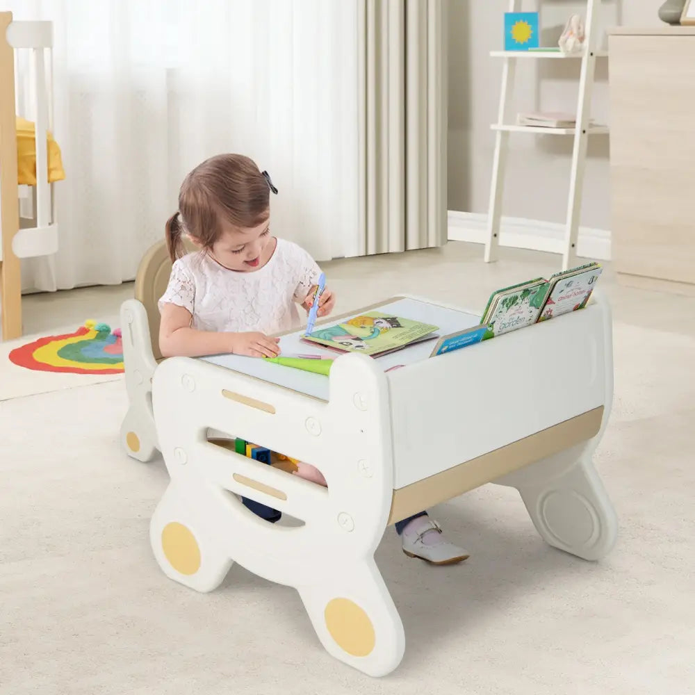 Kids Drawing Table and Chair Set with Watercolor Pens and Blackboard Eraser-Brown - Brown - Kids Table & Chair Sets