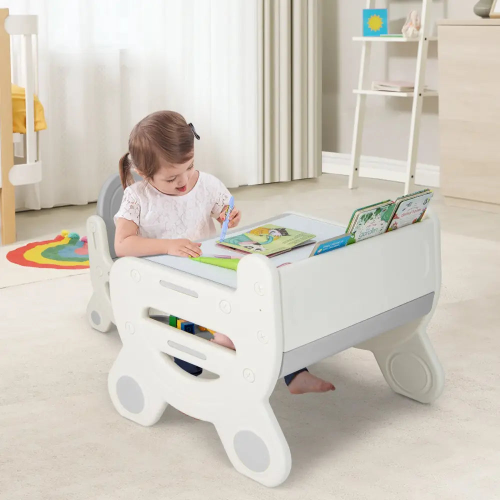 Kids Drawing Table and Chair Set with Watercolor Pens and Blackboard Eraser-Gray - Gray - Kids Table & Chair Sets