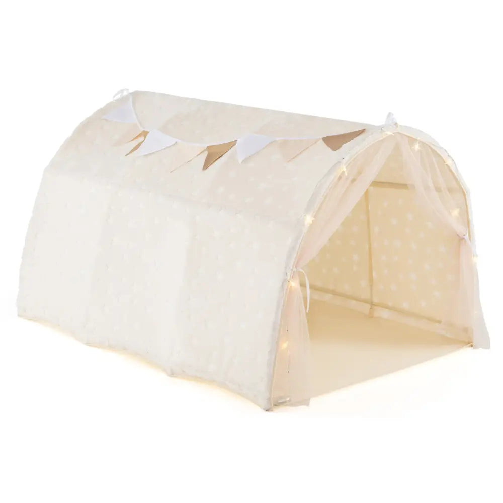 Kids Dream Bed Tent Twin Bunk Bed with Glow in the Dark Stars and Lights-Beige - Beige - Play Tents & Playhouse