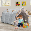 Kids Dream Bed Tent Twin Bunk Bed with Glow in the Dark Stars and Lights-Gray - Gray - Play Tents & Playhouse