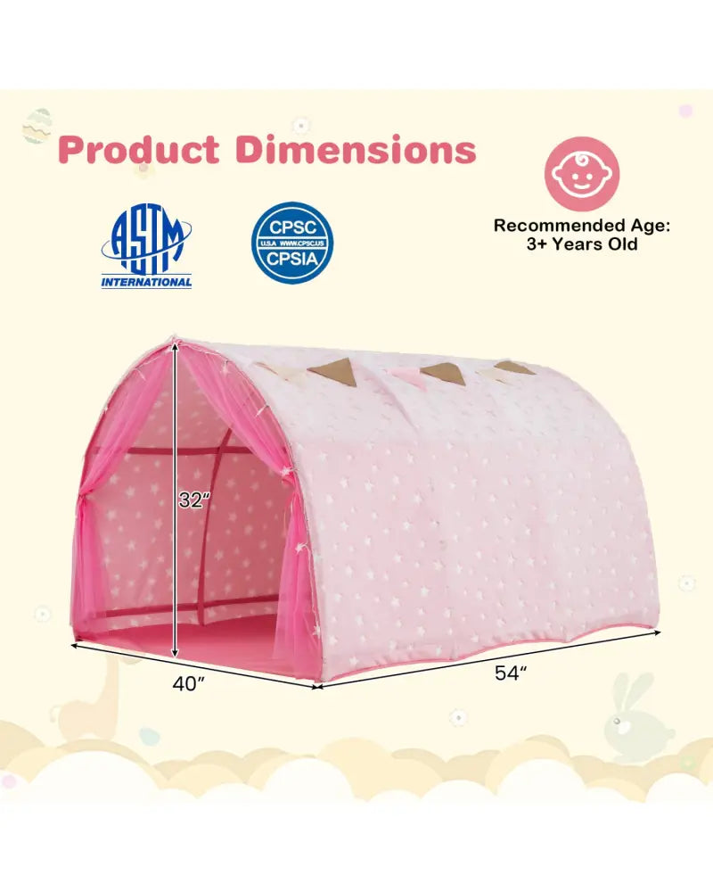 Kids Dream Bed Tent Twin Bunk Bed with Glow in the Dark Stars and Lights-Pink - Pink - Play Tents & Playhouse