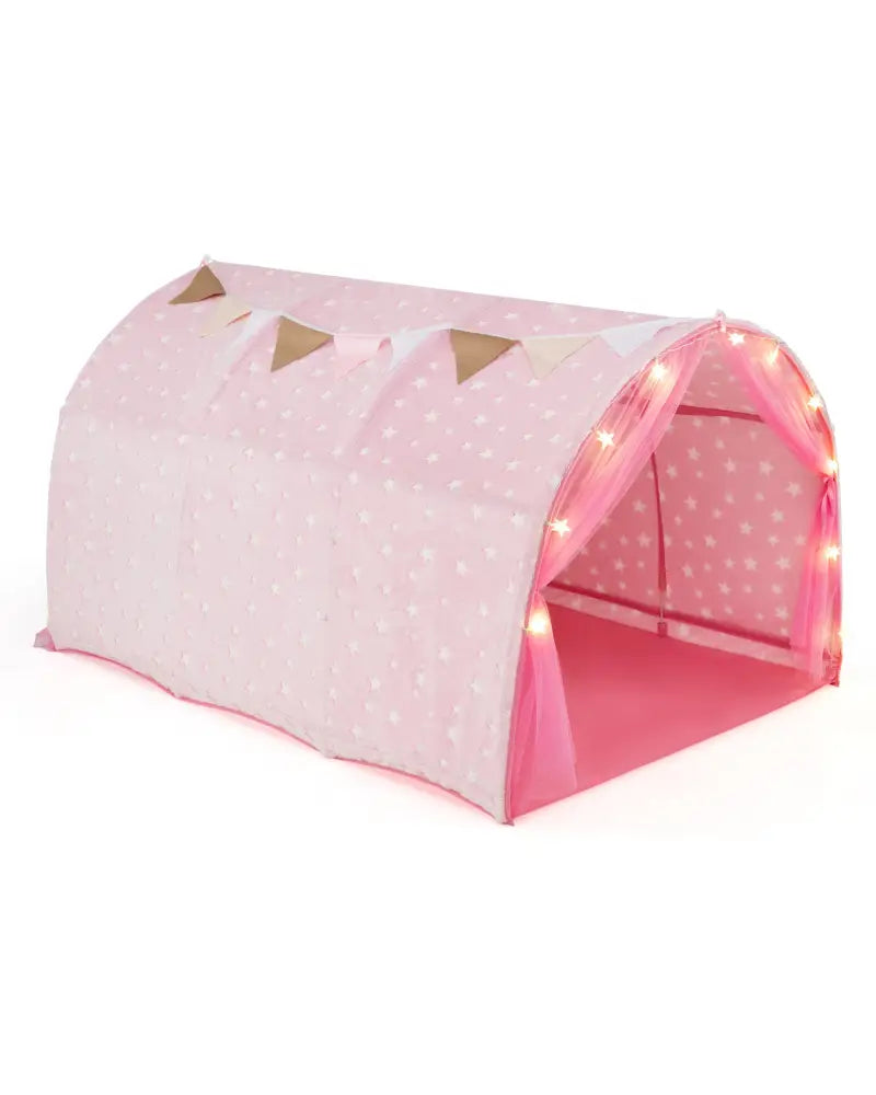 Kids Dream Bed Tent Twin Bunk Bed with Glow in the Dark Stars and Lights-Pink - Pink - Play Tents & Playhouse