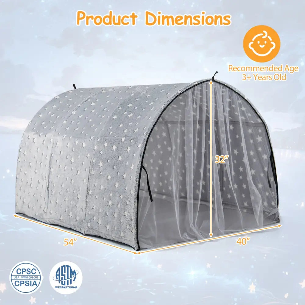 Kids Dream Bed Tent Twin Bunk Bed with Glow in the Dark Stars and Lights-Gray - Gray - Play Tents & Playhouse