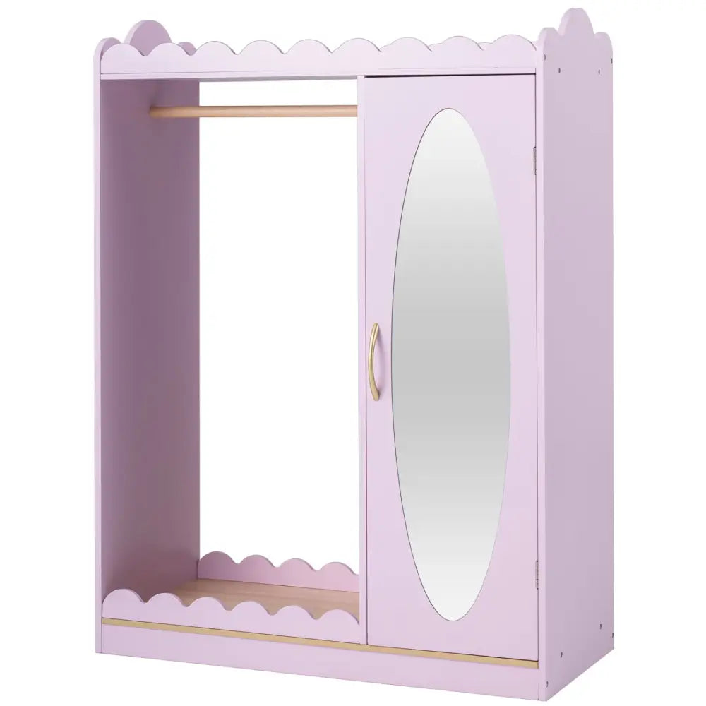 Kids Dress Up Storage with Full Length Mirror and Door Cabinet-Pink - Pink - Kids Storage