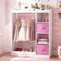 Kids Dress Up Storage with Full Length Mirror and Open Shelves- White - White - Kids Storage