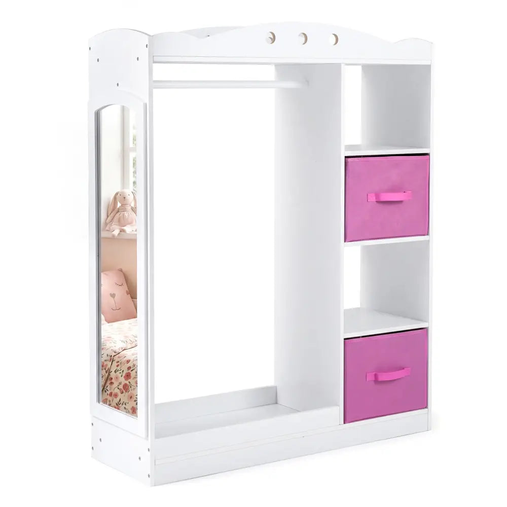 Kids Dress Up Storage with Full Length Mirror and Open Shelves- White - White - Kids Storage