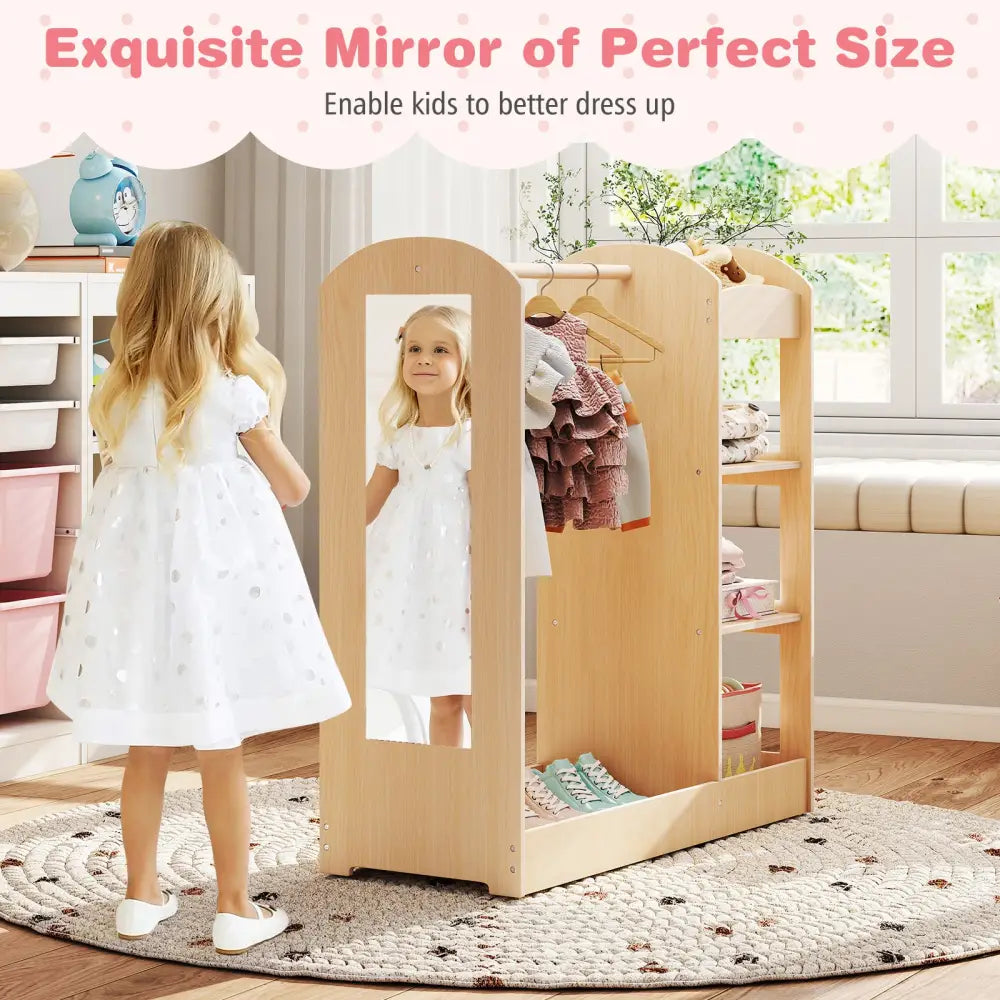Kids Dress Up Storage with Mirror-Natural - Natural - Kids Storage