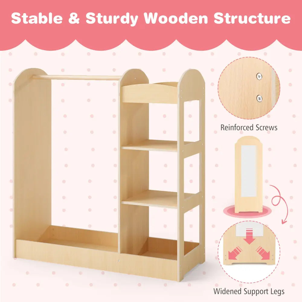 Kids Dress Up Storage with Mirror-Natural - Natural - Kids Storage