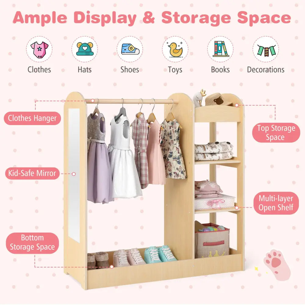 Kids Dress Up Storage with Mirror-Natural - Natural - Kids Storage