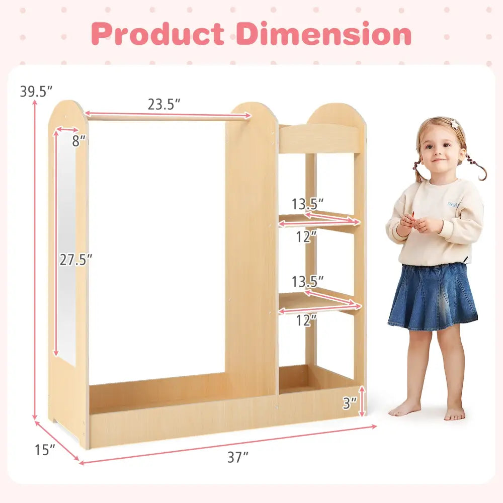 Kids Dress Up Storage with Mirror-Natural - Natural - Kids Storage