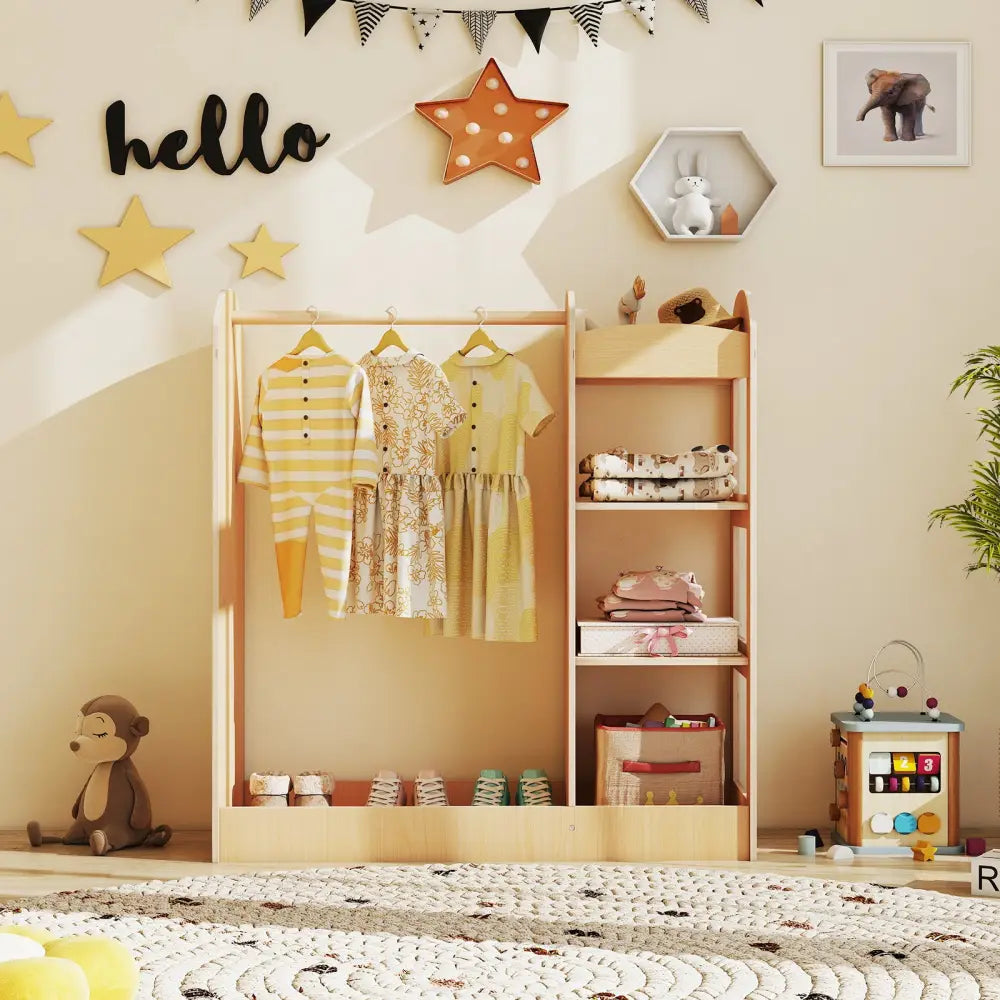 Kids Dress Up Storage with Mirror-Natural - Natural - Kids Storage