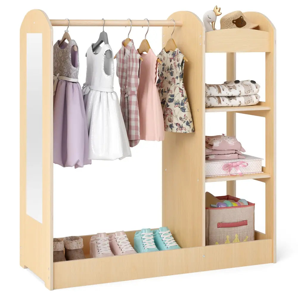 Kids Dress Up Storage with Mirror-Natural - Natural - Kids Storage