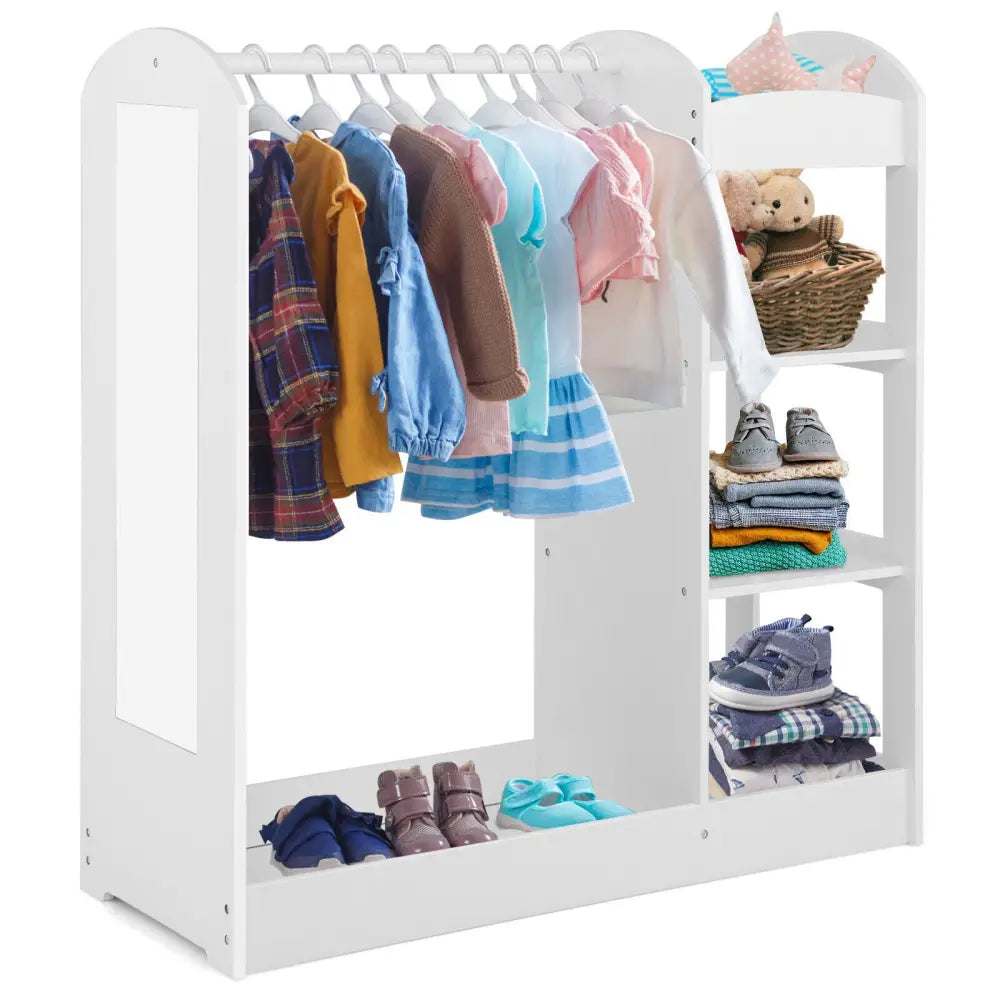 Kids Dress Up Storage with Mirror-White - White - Kids Storage