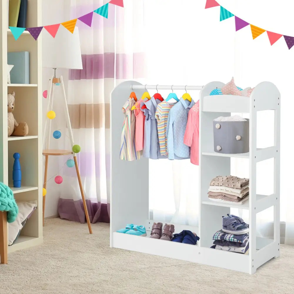 Kids Dress Up Storage with Mirror-White - White - Kids Storage