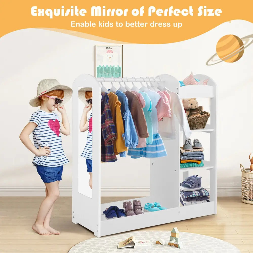 Kids Dress Up Storage with Mirror-White - White - Kids Storage