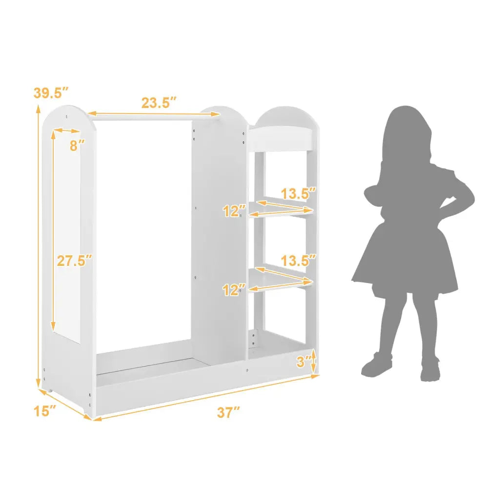 Kids Dress Up Storage with Mirror-White - White - Kids Storage