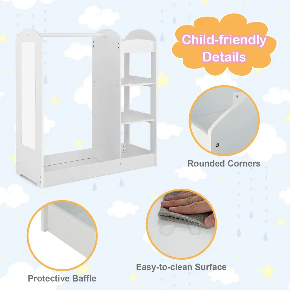 Kids Dress Up Storage with Mirror-White - White - Kids Storage