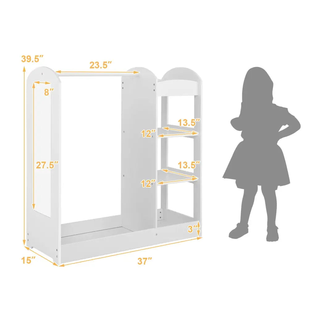 Kids Dress Up Storage with Mirror-White - White - Kids Storage