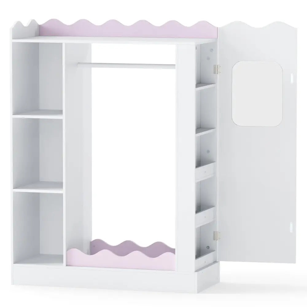Kids Dress Up Storage with Mirrors and Hanging Rack and Shelves for Bedroom-Red - White & Pink - Kids Storage