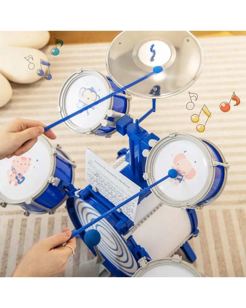 Kids Drum Set Educational Percussion Musical Instrument Toy with Bass Drum-Blue - Blue - Musical Toys