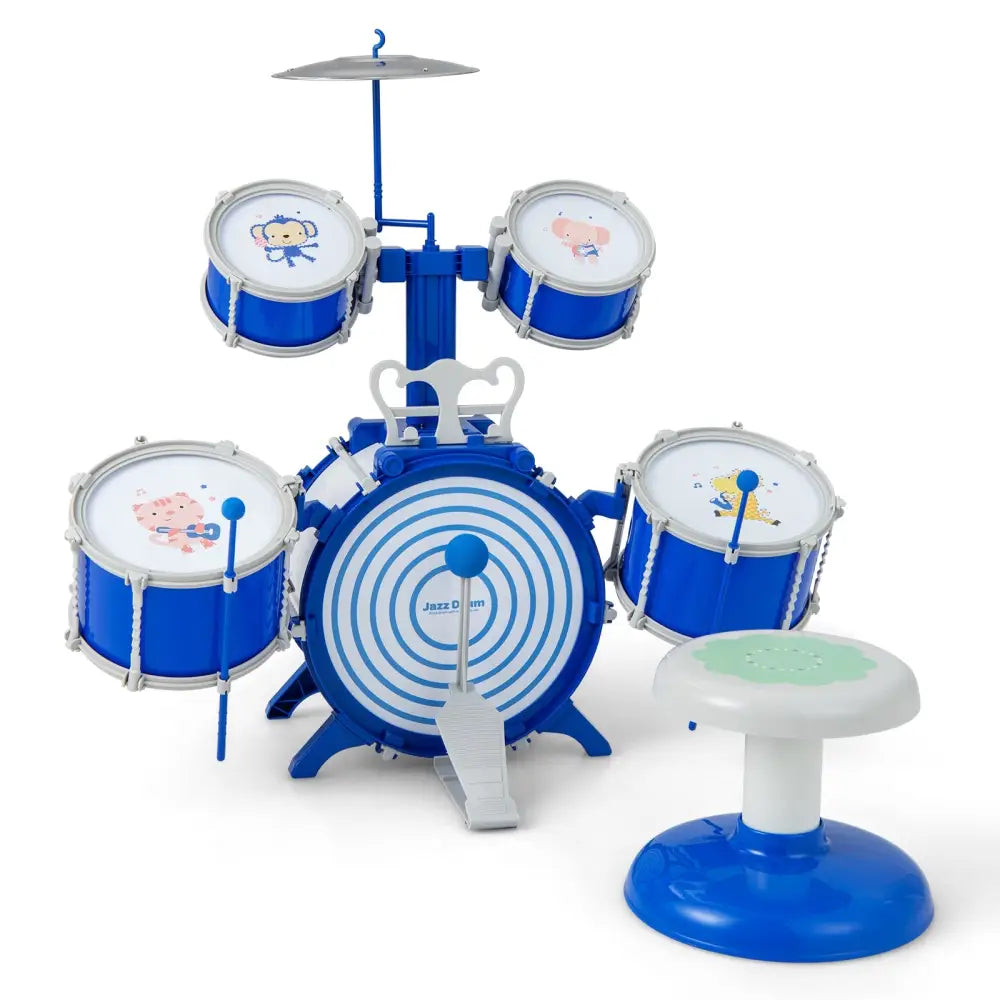 Kids Drum Set Educational Percussion Musical Instrument Toy with Bass Drum-Blue - Blue - Musical Toys