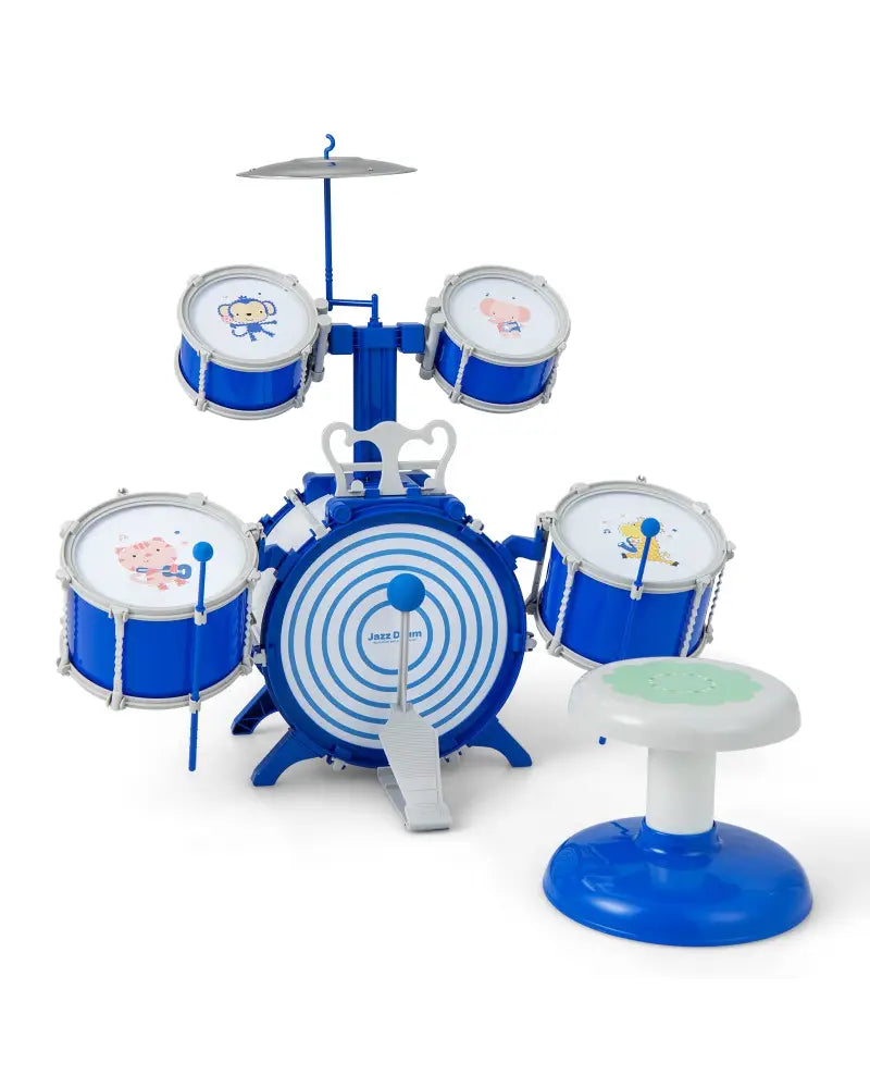 Kids Drum Set Educational Percussion Musical Instrument Toy with Bass Drum-Blue - Blue - Musical Toys