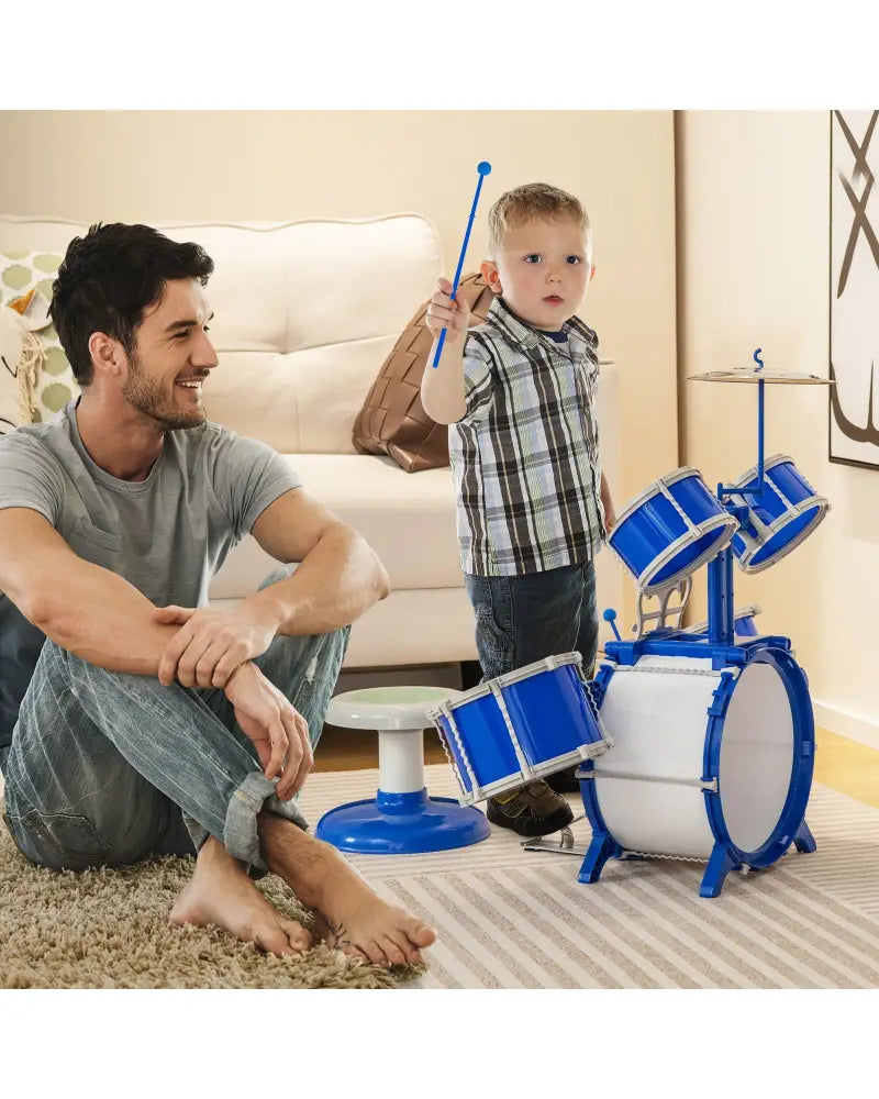 Kids Drum Set Educational Percussion Musical Instrument Toy with Bass Drum-Blue - Blue - Musical Toys