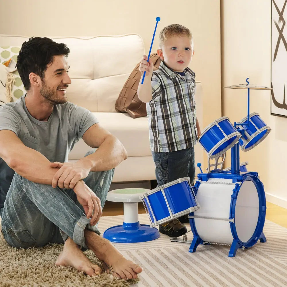 Kids Drum Set Educational Percussion Musical Instrument Toy with Bass Drum-Blue - Blue - Musical Toys