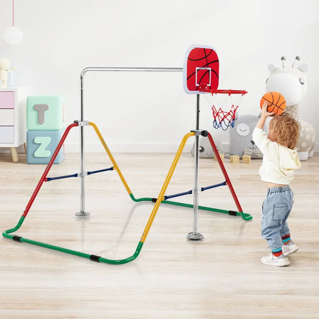 Kids Folding Horizontal Bar with 4 Adjustable Heights-Multicolor - Multicolor - Toy Sports