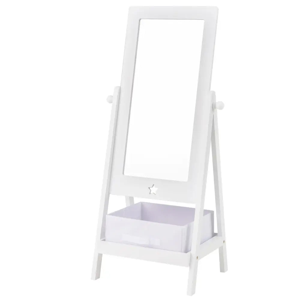 Kids Full Length Mirror 360 Degree Rotatable Dressing Mirror with Storage Bin-White - White - Kids Vanities
