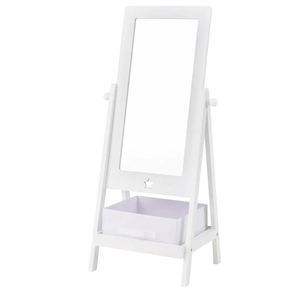 Kids Full Length Mirror 360 Degree Rotatable Dressing Mirror with Storage Bin-White - White - Kids Vanities