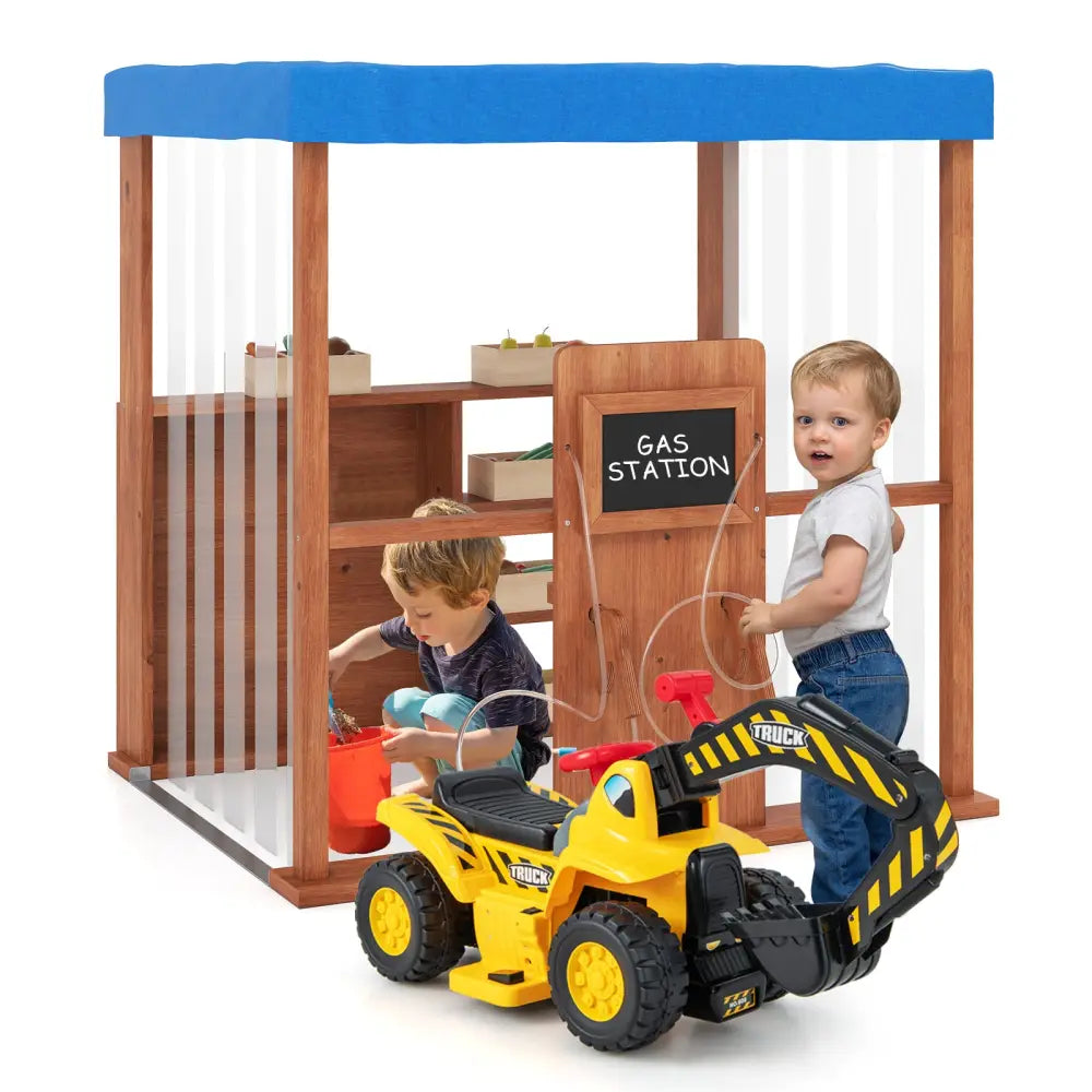Kids Gas Station Playhouse with Gas Refueling Guns for Aged 3+-Brown - Brown - Play Tents & Playhouse