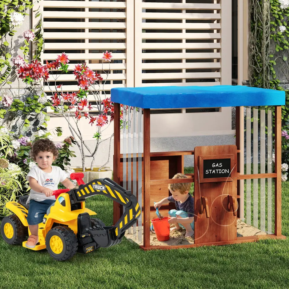 Kids Gas Station Playhouse with Gas Refueling Guns for Aged 3+-Brown - Brown - Play Tents & Playhouse