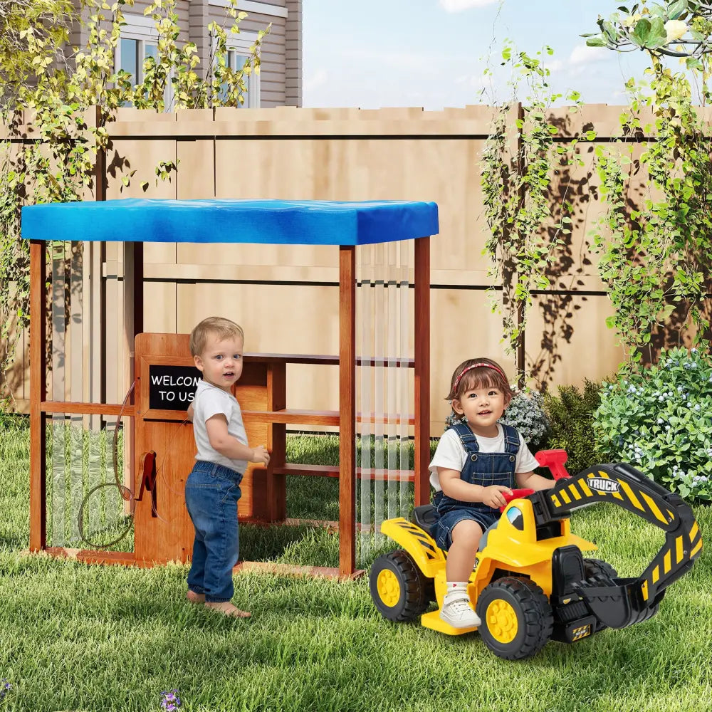 Kids Gas Station Playhouse with Gas Refueling Guns for Aged 3+-Brown - Brown - Play Tents & Playhouse
