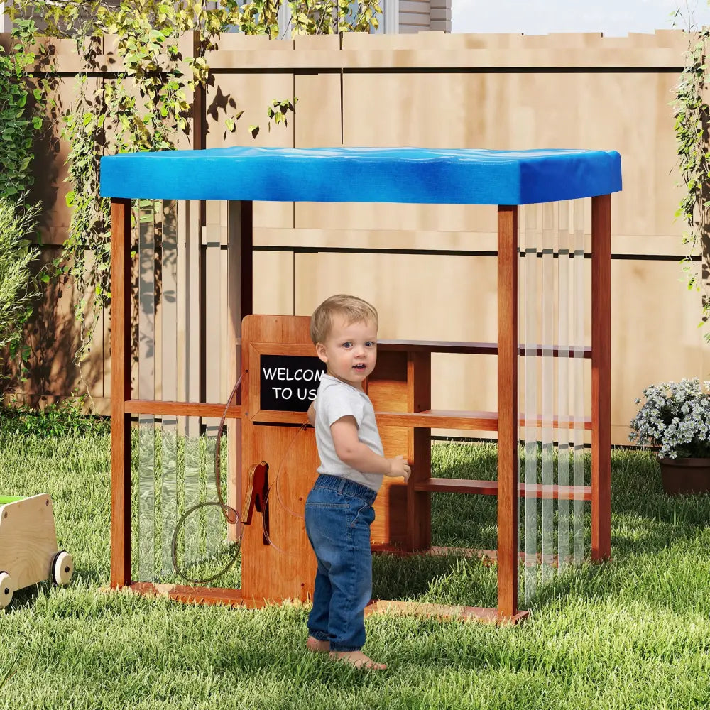 Kids Gas Station Playhouse with Gas Refueling Guns for Aged 3+-Brown - Brown - Play Tents & Playhouse