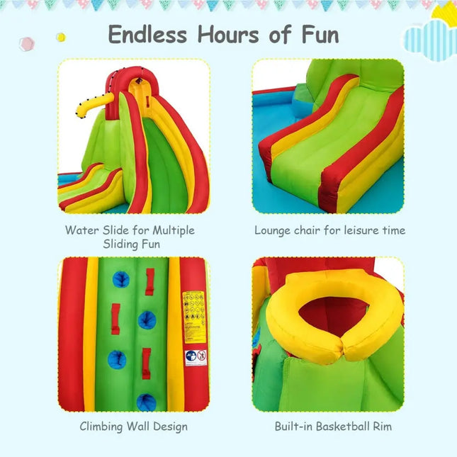 Kids Gift Inflatable Water Slide Bounce Park with 480 W Blower - Yellow - Inflatable Water Slides
