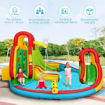 Kids Gift Inflatable Water Slide Bounce Park with 480 W Blower - Yellow - Inflatable Water Slides