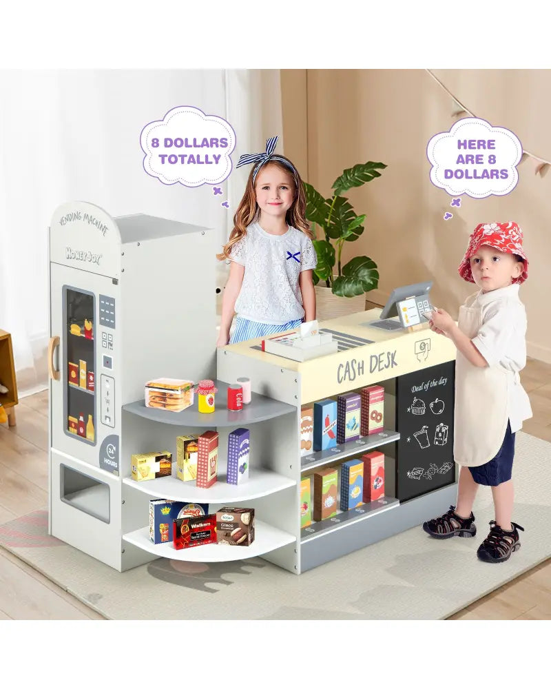 Kids Grocery Store Playset with Cash Register POS Machine-Gray - Gray - Play Kitchen Sets