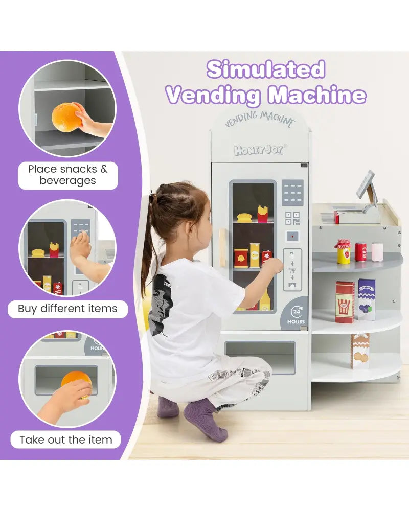 Kids Grocery Store Playset with Cash Register POS Machine-Gray - Gray - Play Kitchen Sets