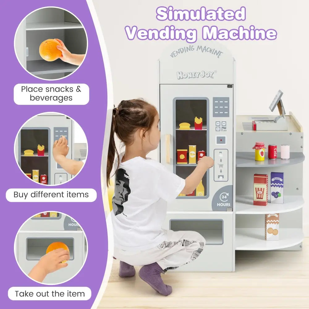 Kids Grocery Store Playset with Cash Register POS Machine-Gray - Gray - Play Kitchen Sets