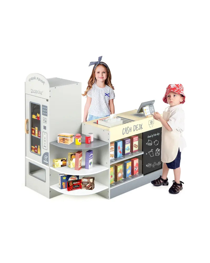 Kids Grocery Store Playset with Cash Register POS Machine-Gray - Gray - Play Kitchen Sets